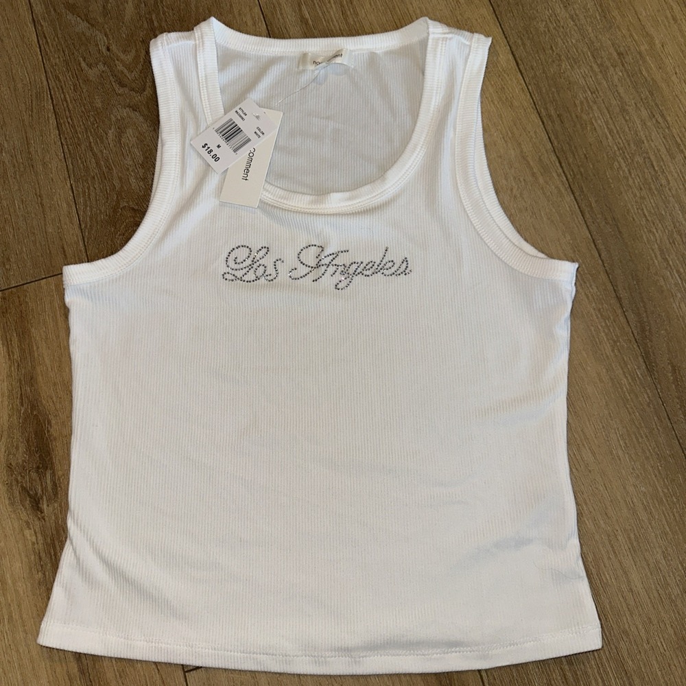 No Comment Junior's Los Angeles Bling Tank Crop Ribbed Size Medium NEW Stretch